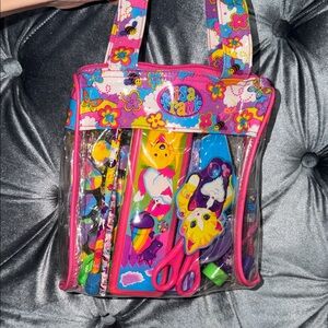 Lisa Frank Pink Clear Tote Bag with supplies